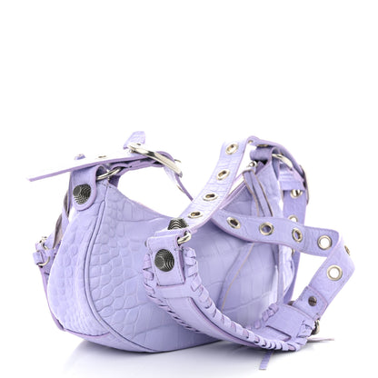 Balenciaga Extra Supple Calfskin Crocodile Embossed Le Cagole Shoulder Bag XS Lilac 3 of 10