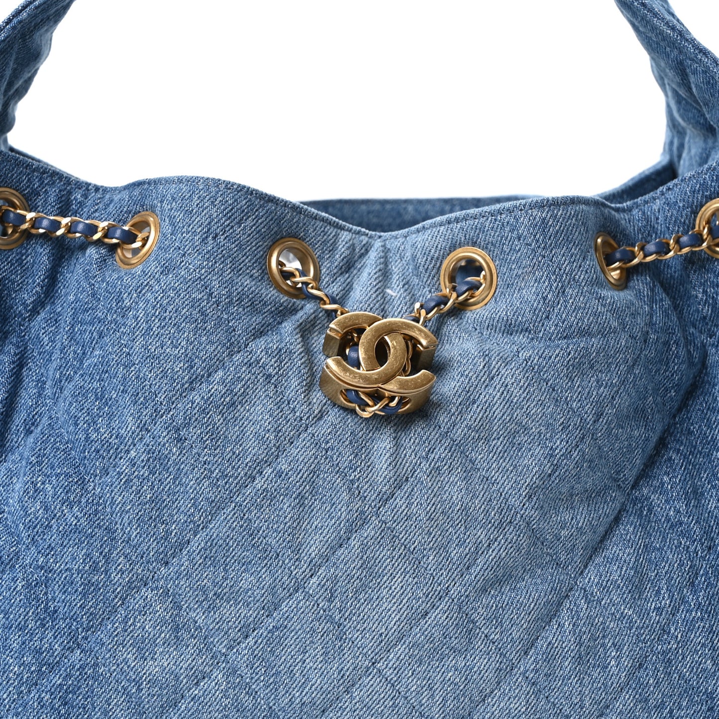 Washed Denim Quilted Small Chanel 25 Handbag Blue
