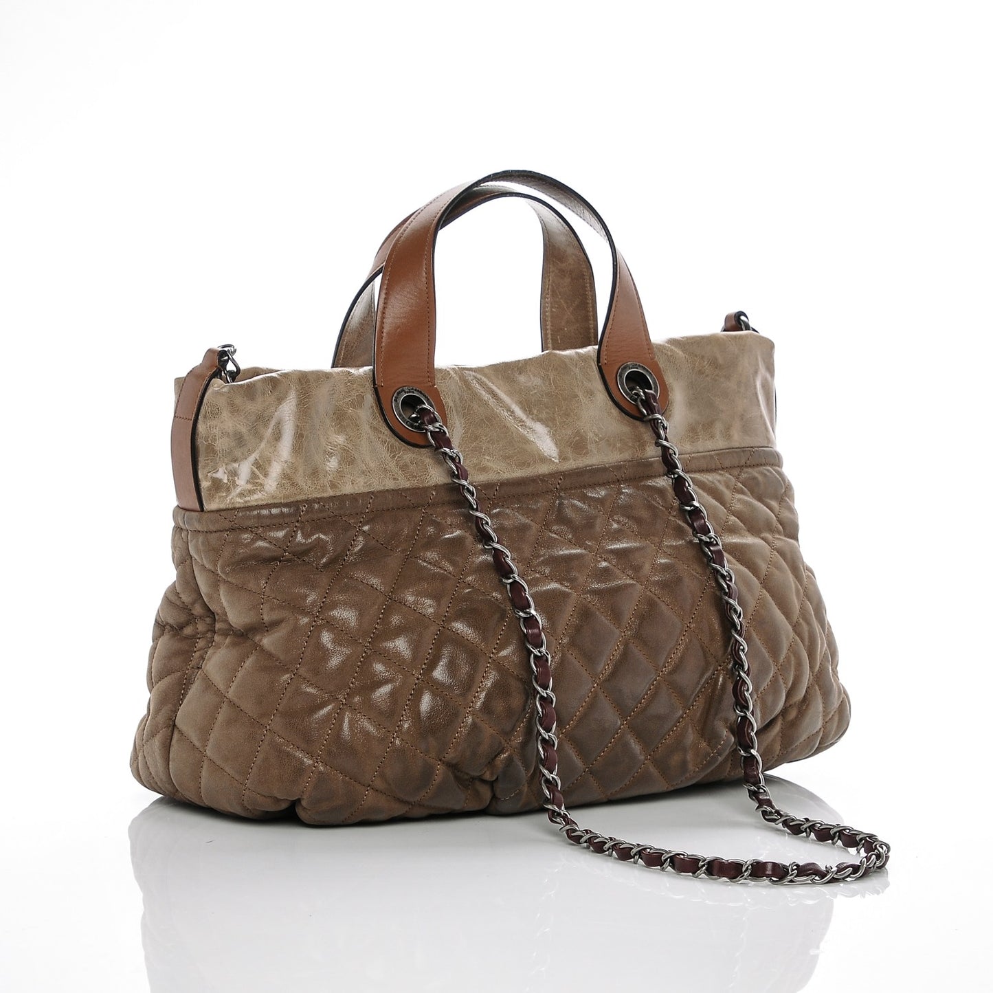 Iridescent Calfskin Quilted Small In The Mix Tote Khaki