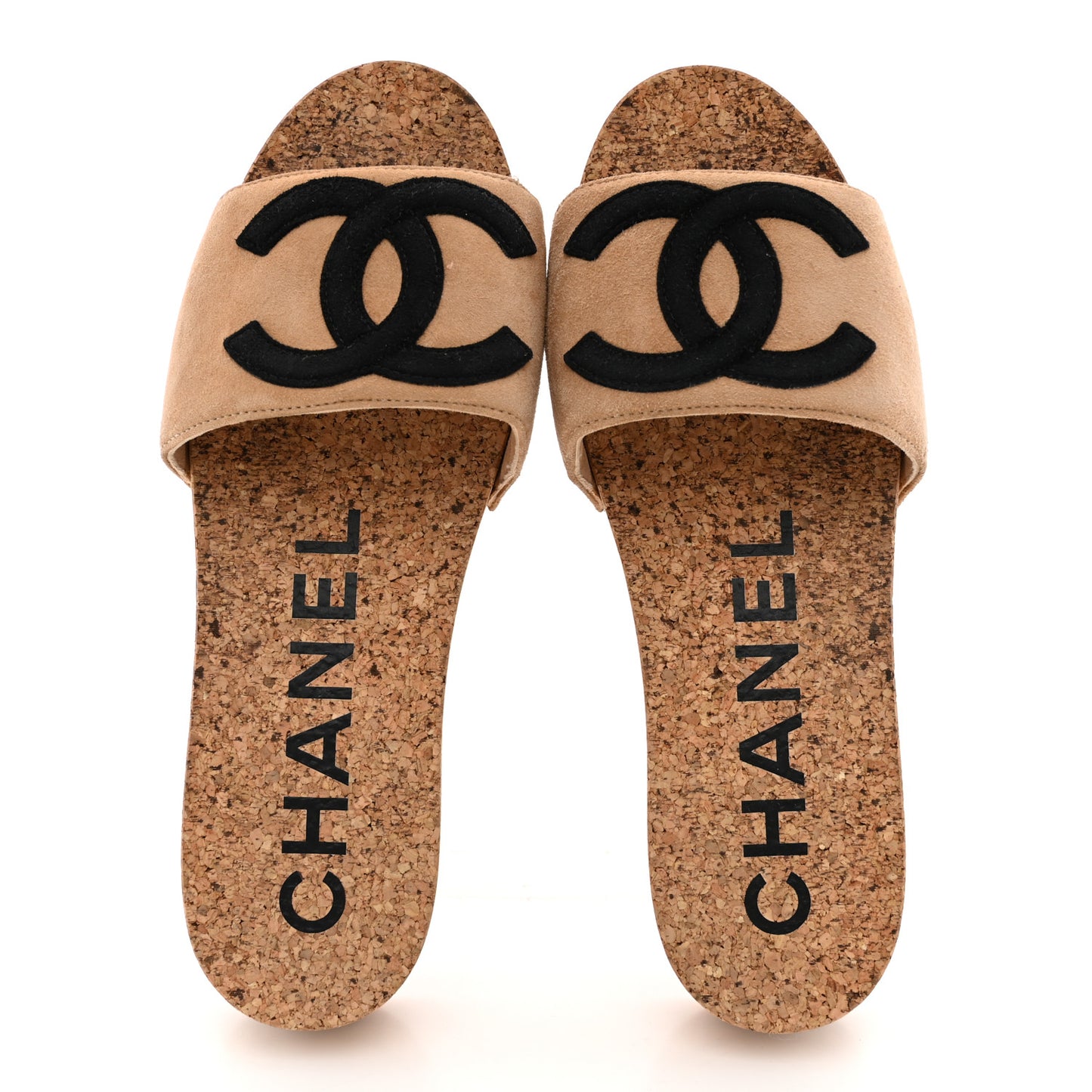 Suede Cork Mule Sandal 35 Beige Black