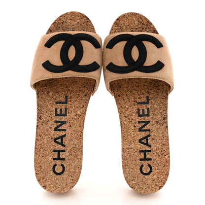 Chanel Suede Cork Mule Sandal 35 Beige Black 2 of 11