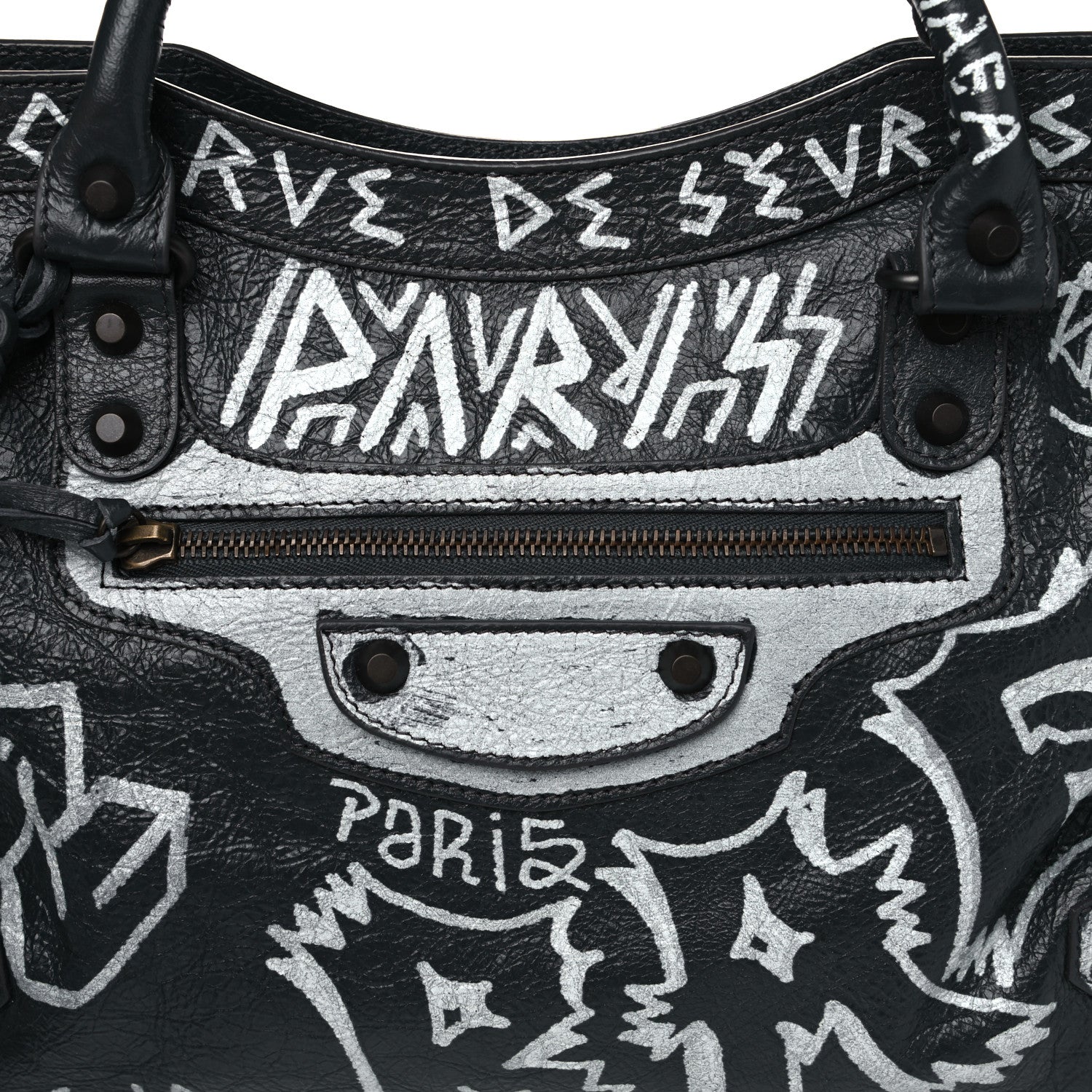 Balenciaga Agneau Arena Graffiti All Over Classic Hardware City Gris Fossile White 8 of 12