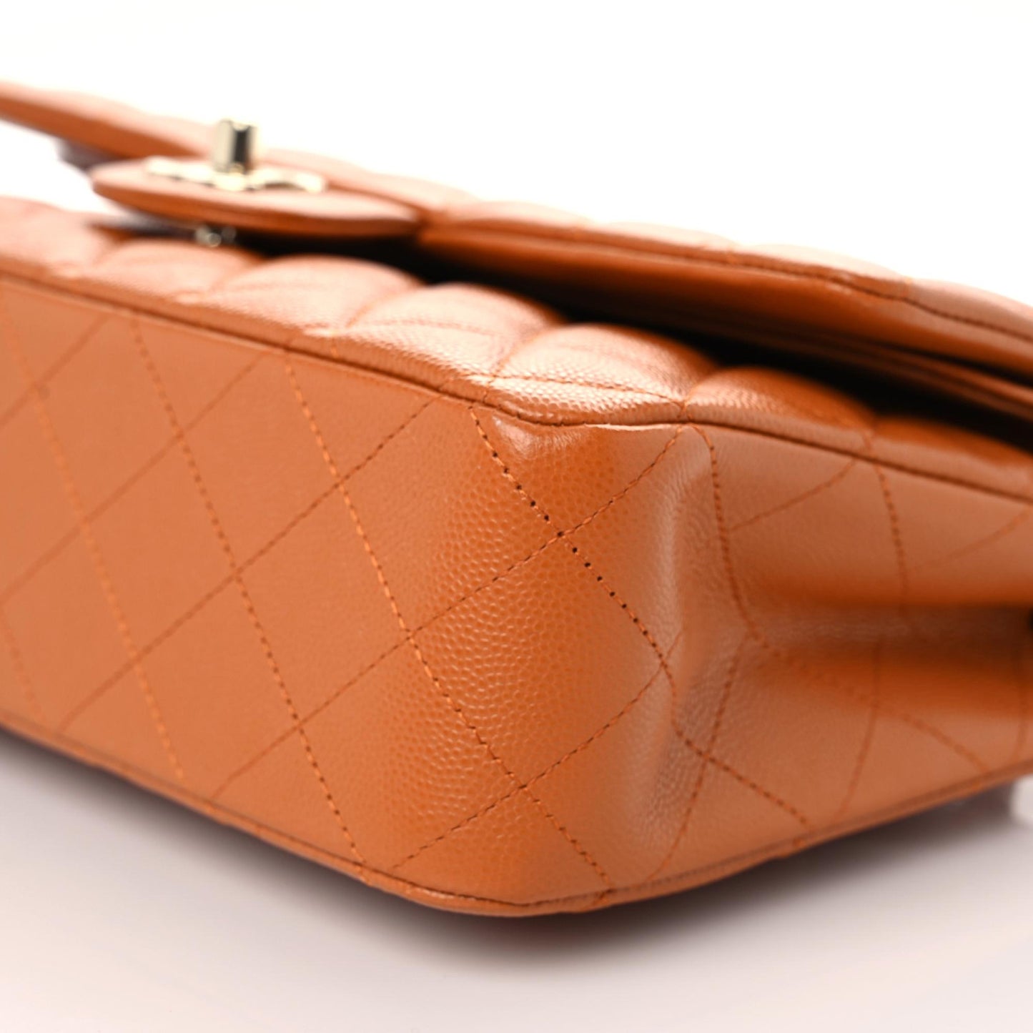 Caviar Quilted Medium Double Flap Light Brown