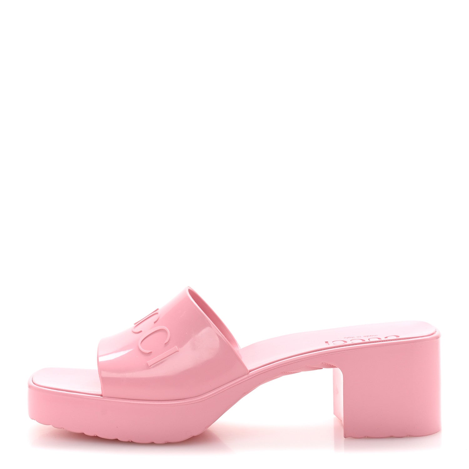 Gucci Rubber Gucci Logo Womens Platform 20/60mm Slide Sandals 37 Wild Rose 1 of 9