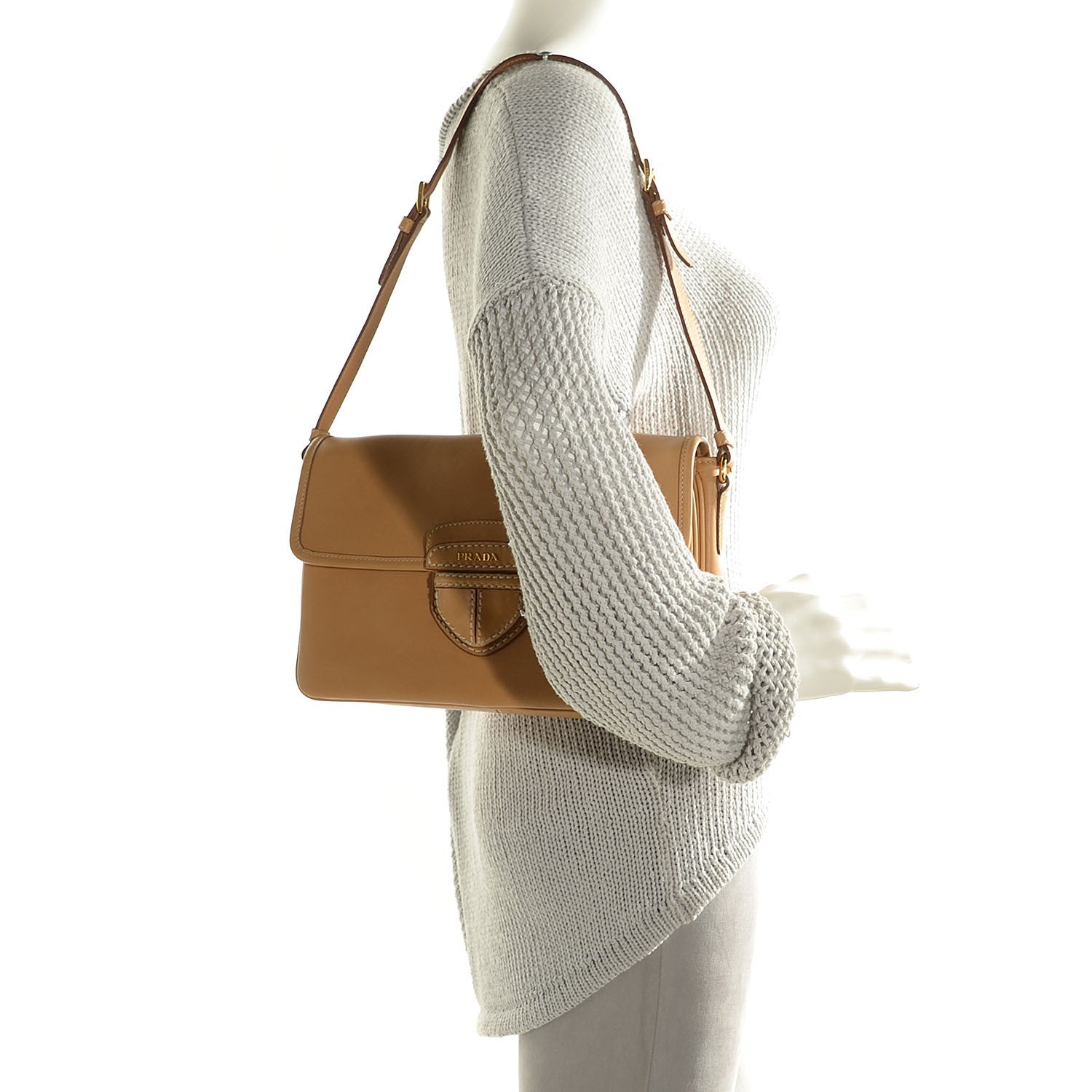 Prada Soft Calf Shoulder Bag Naturale 2 of 12