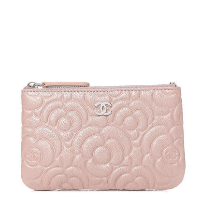 Chanel Goatskin Camellia Embossed Cosmetic Pouch Light Pink 1 of 7