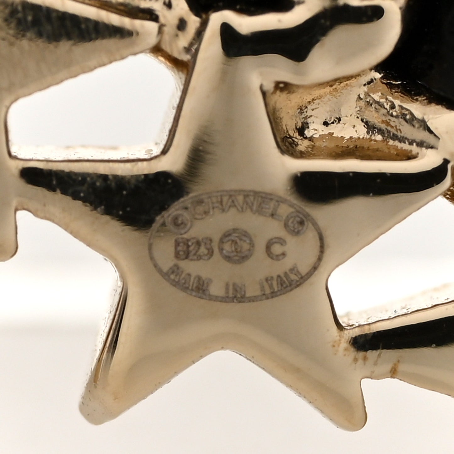 Lambskin Chain Crystal Chain CC Star Brooch Gold Black