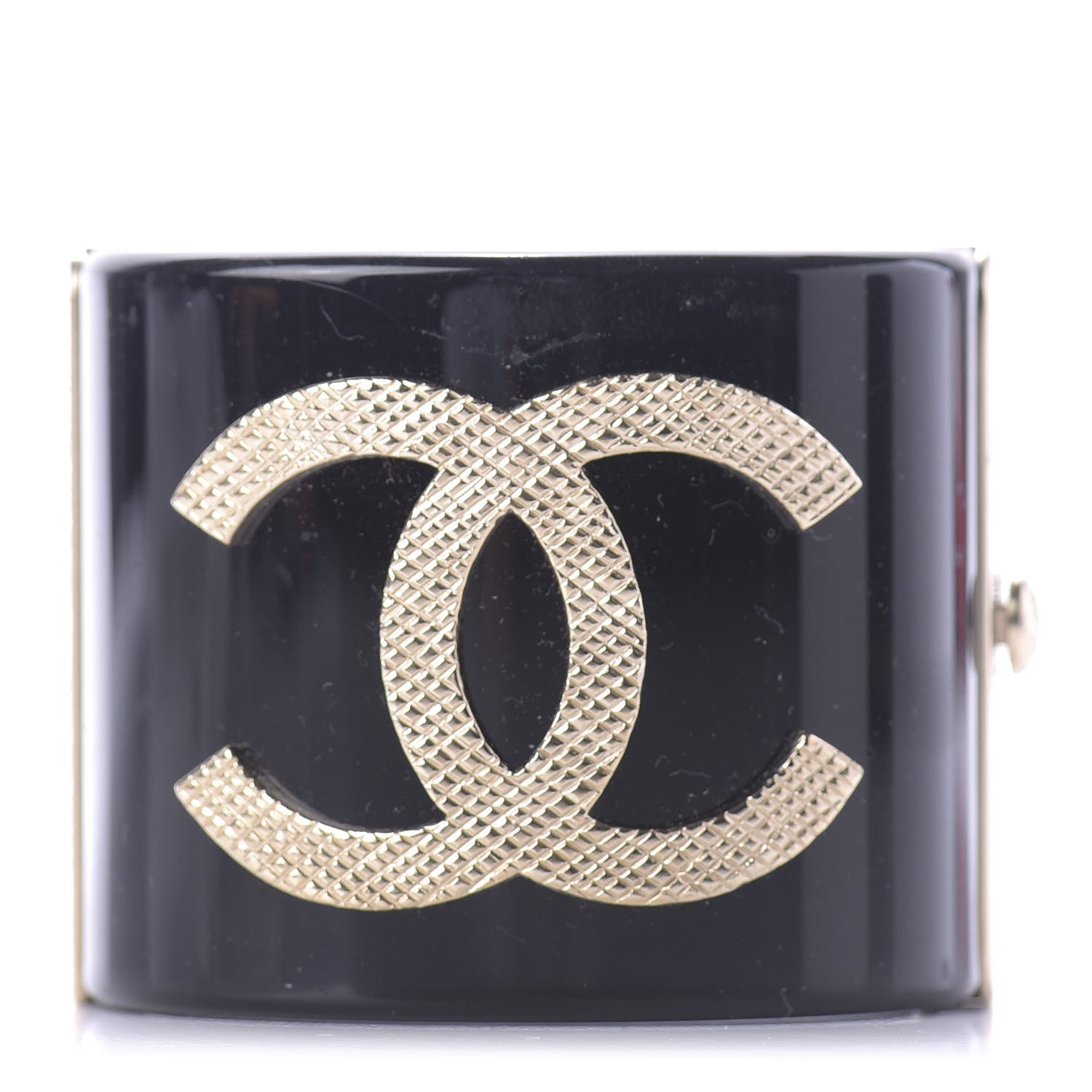 Chanel Resin CC Cuff Bracelet Black Gold 1 of 6