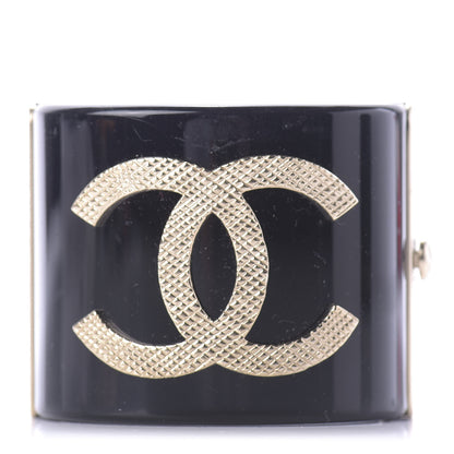 Chanel Resin CC Cuff Bracelet Black Gold 1 of 6