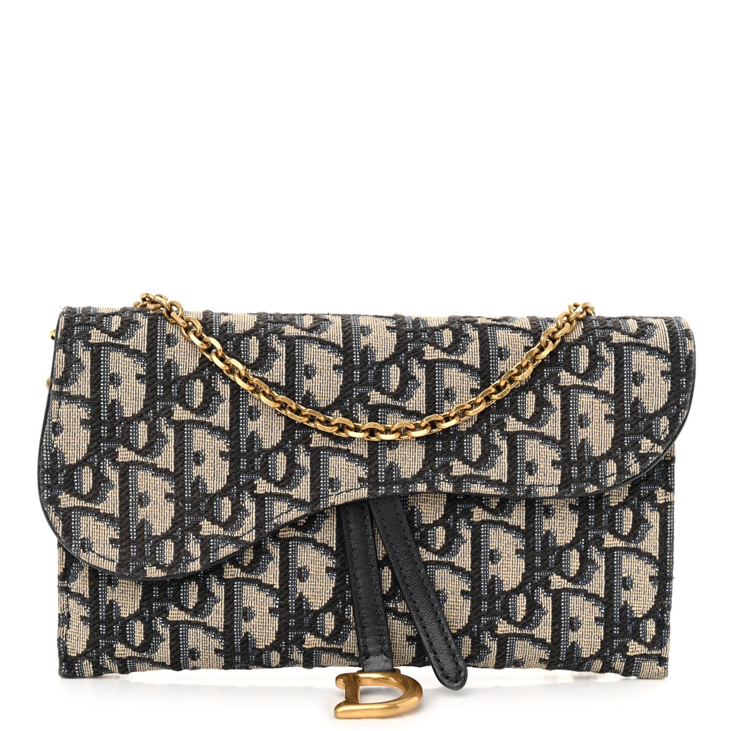 CHRISTIAN DIOR Oblique Saddle Chain Long Wallet Blue