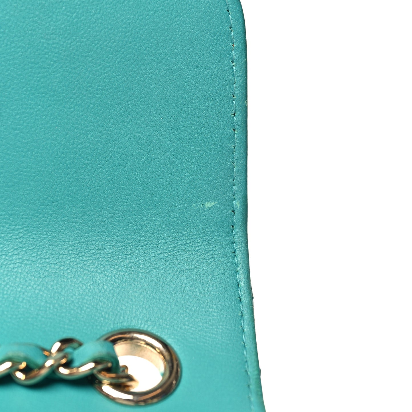 Lambskin Quilted Extra Mini Wallet On Chain WOC Teal