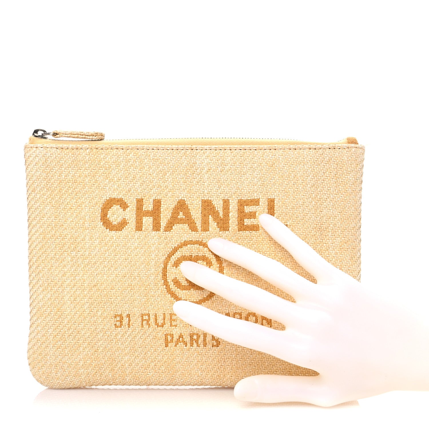 Chanel Woven Straw Raffia Small Deauville Pouch Light Yellow 2 of 7