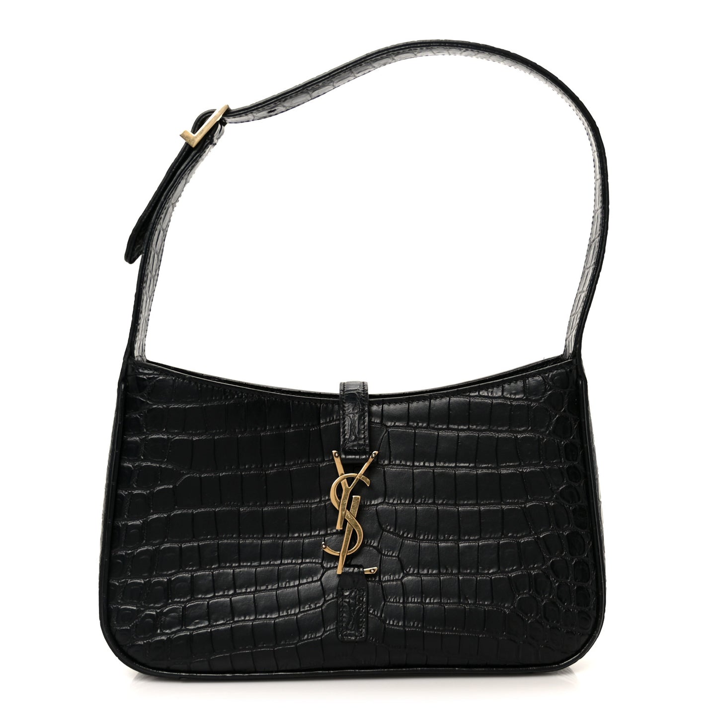 Calfskin Crocodile Embossed Le 5 A 7 Hobo Black