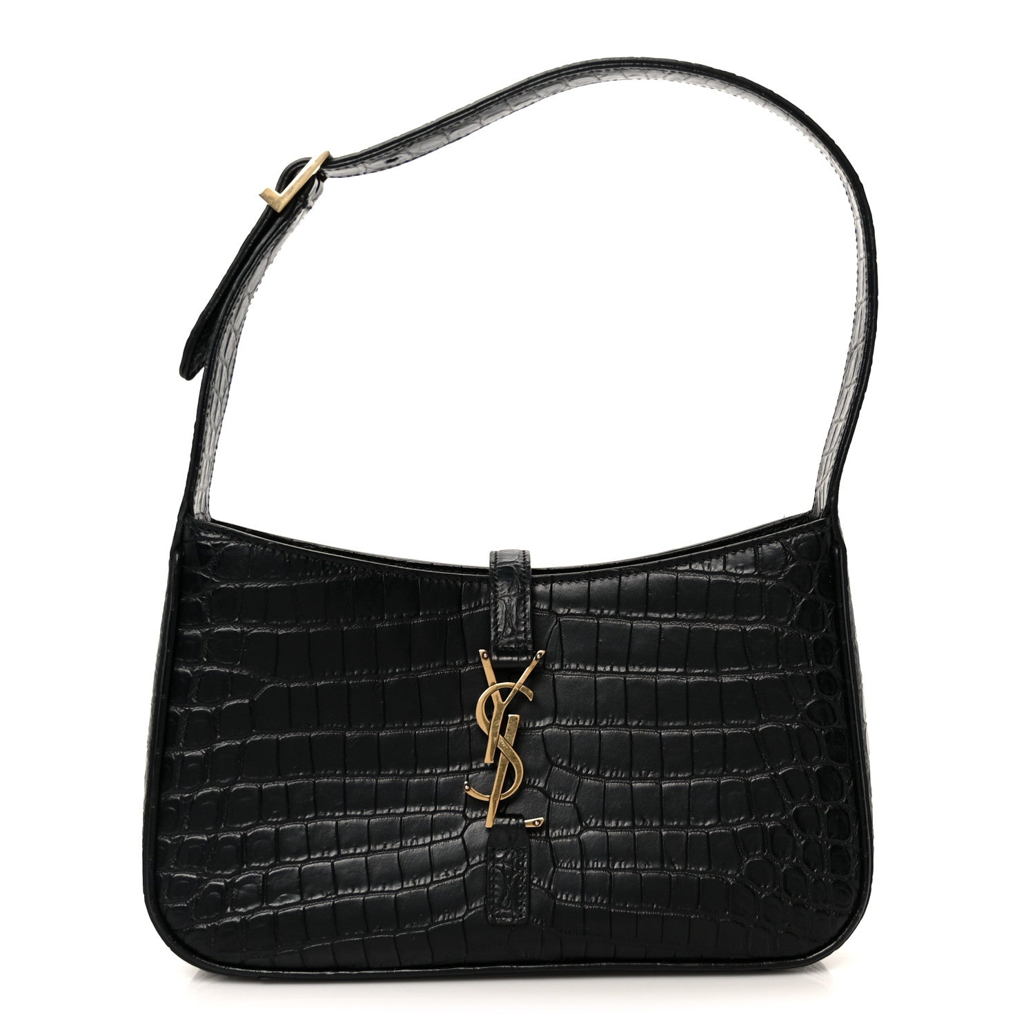 Saint Laurent Calfskin Crocodile Embossed Le 5 A 7 Hobo Black 1 of 11