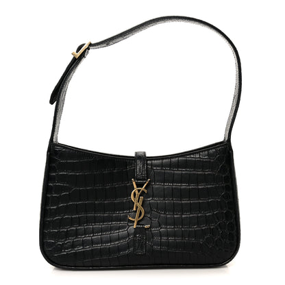 Saint Laurent Calfskin Crocodile Embossed Le 5 A 7 Hobo Black 1 of 11