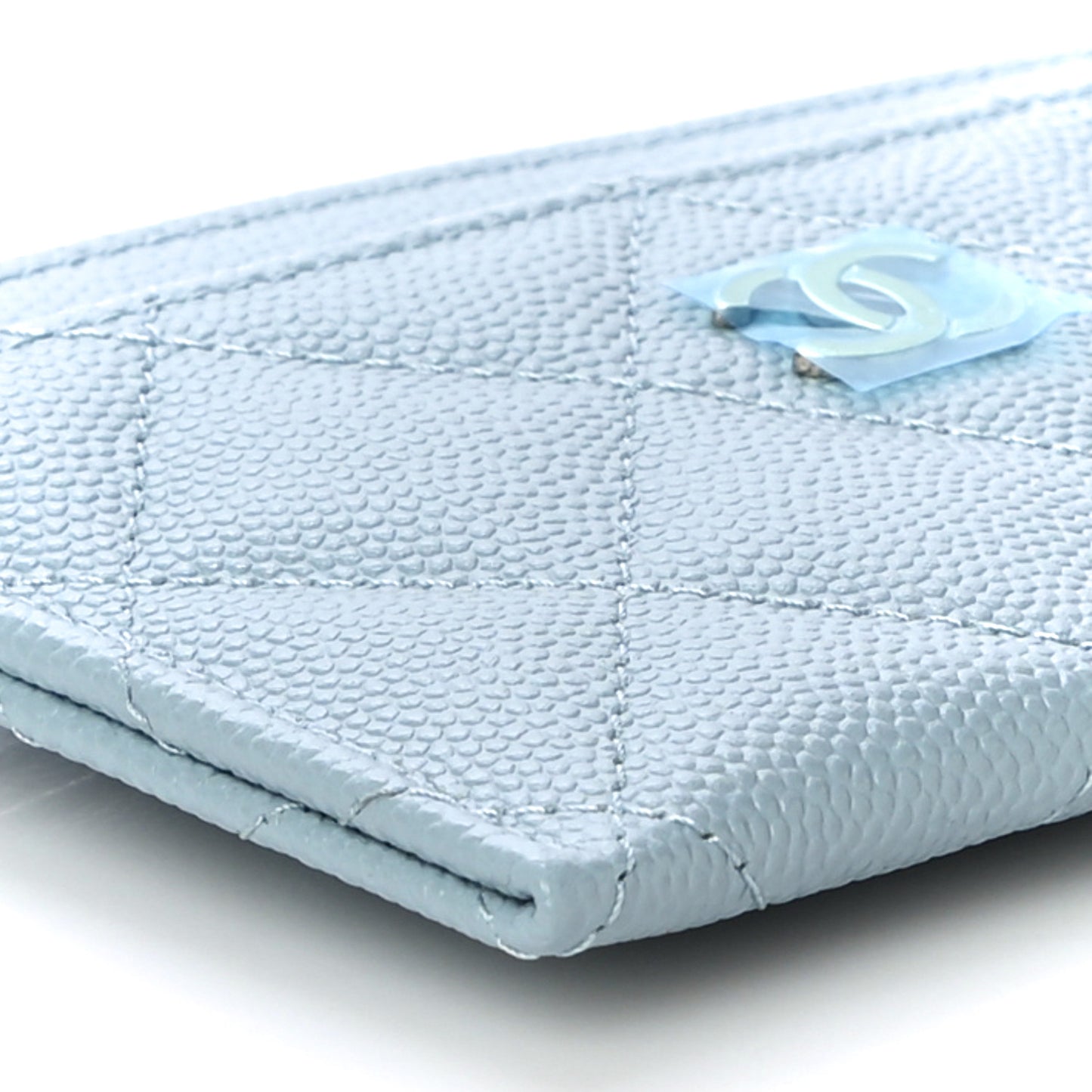 Caviar Quilted Card Holder Light Blue