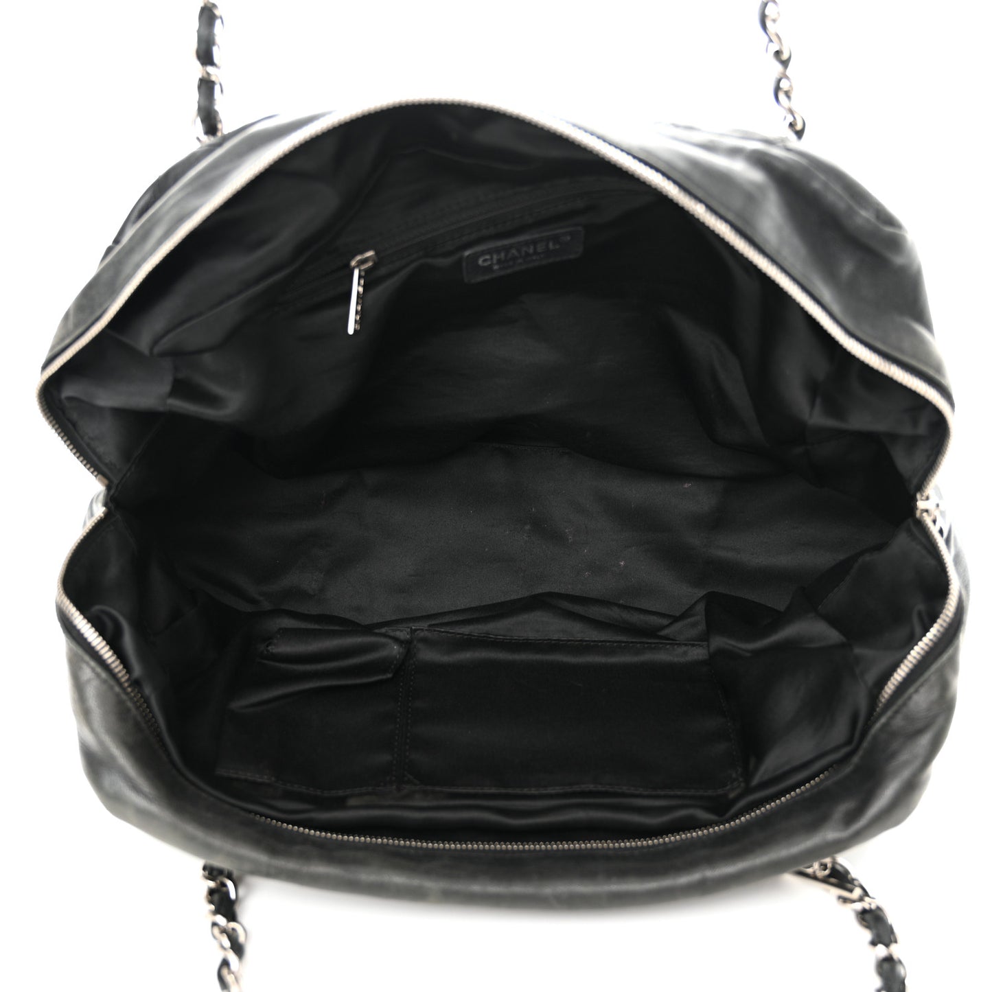 Lambskin Quilted Large Chain Around Tote Black