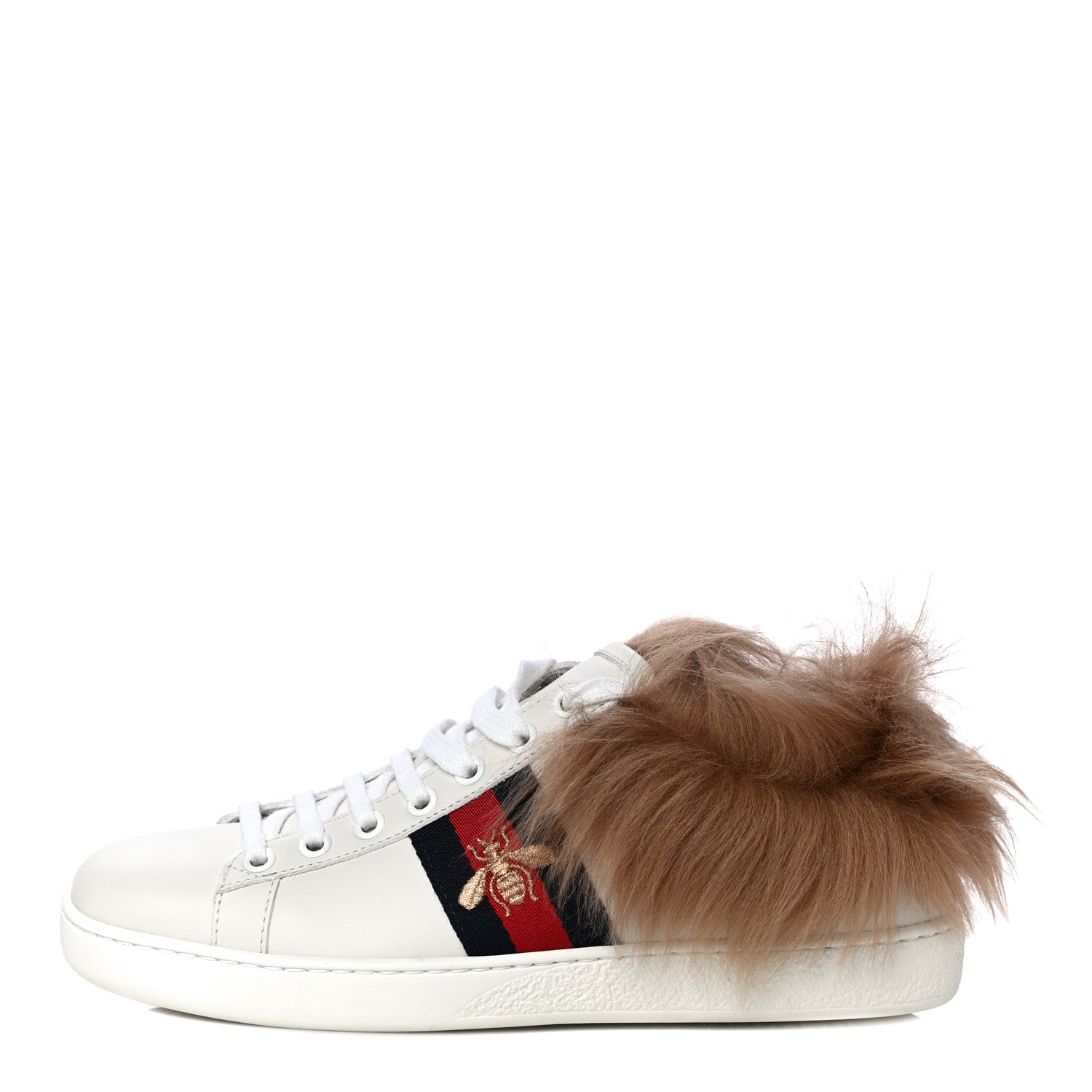 Gucci Calfskin Wool Web Bee Embroidered Womens Ace Sneakers 36.5 White 1 of 12