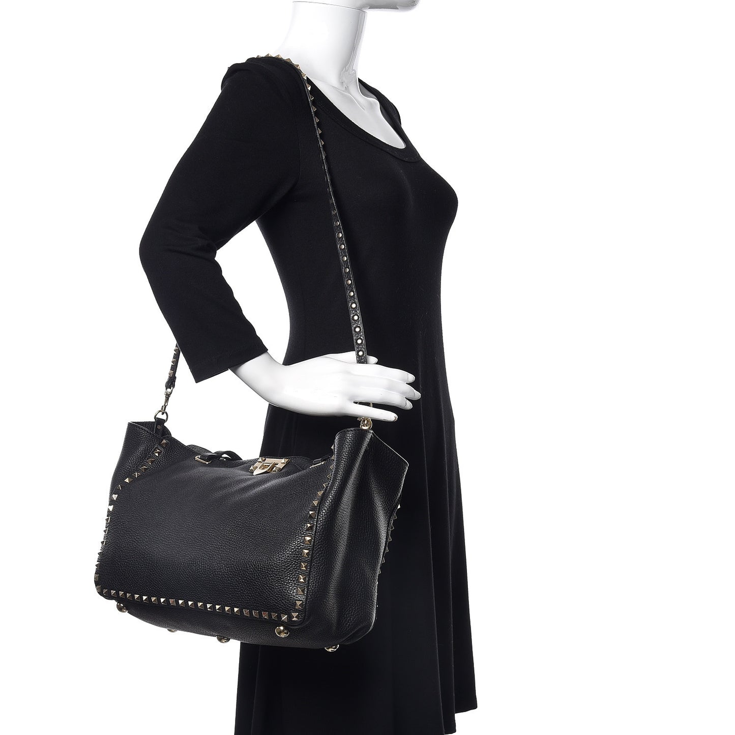 Alce Printed Calfskin Medium Rockstud Tote Black