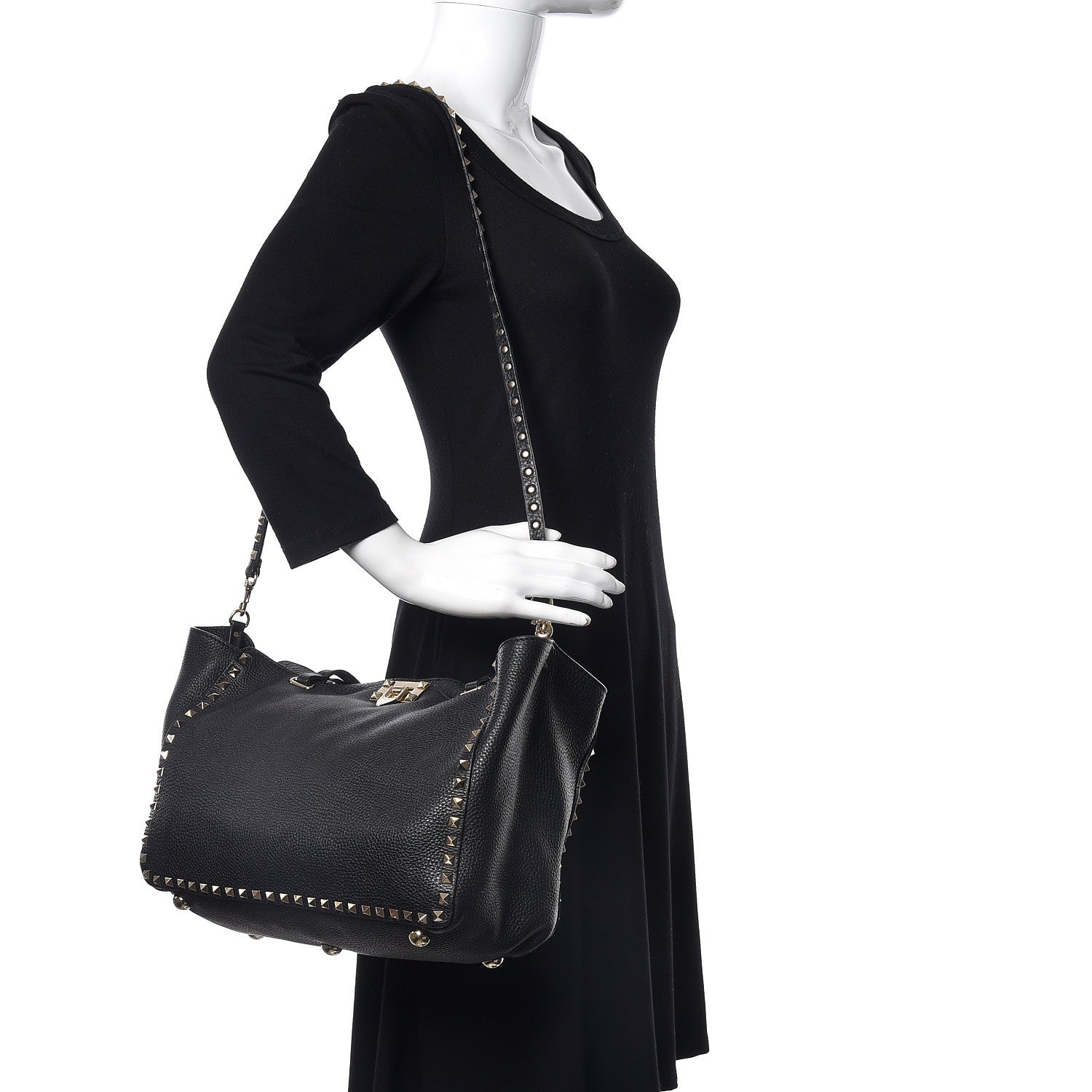 Valentino Garavani Alce Printed Calfskin Medium Rockstud Tote Black 3 of 17