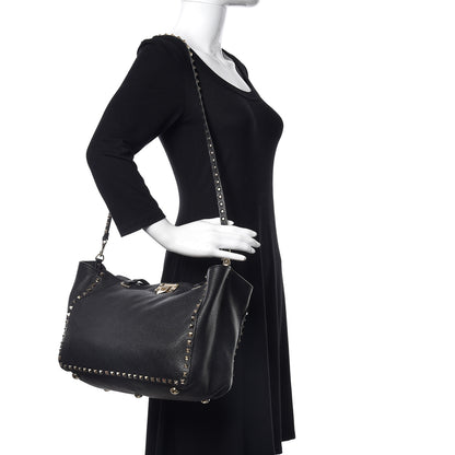 Valentino Garavani Alce Printed Calfskin Medium Rockstud Tote Black 3 of 17