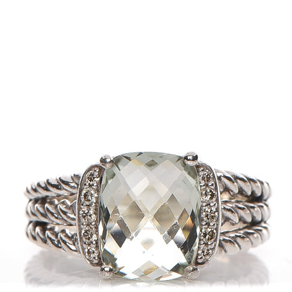 David Yurman Sterling Silver Diamond Prasiolite 10mm Petite Wheaton Ring 50 5.5 1 of 5