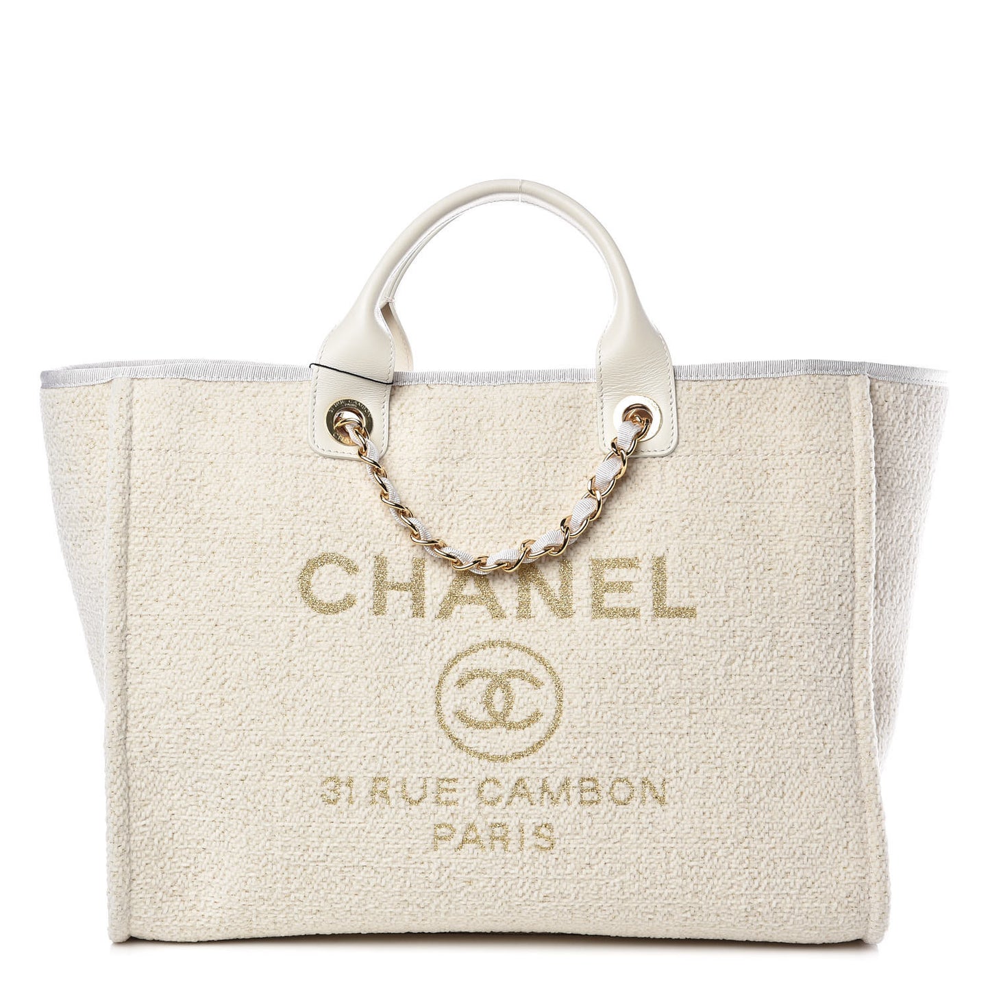Lurex Boucle Medium Deauville Tote White
