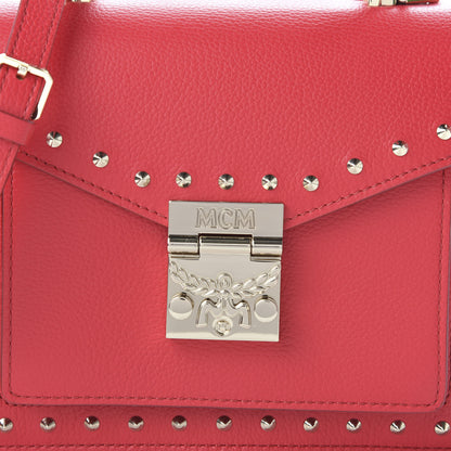 MCM Calfskin Studded Small Patricia Satchel Chinese Red 10 of 10