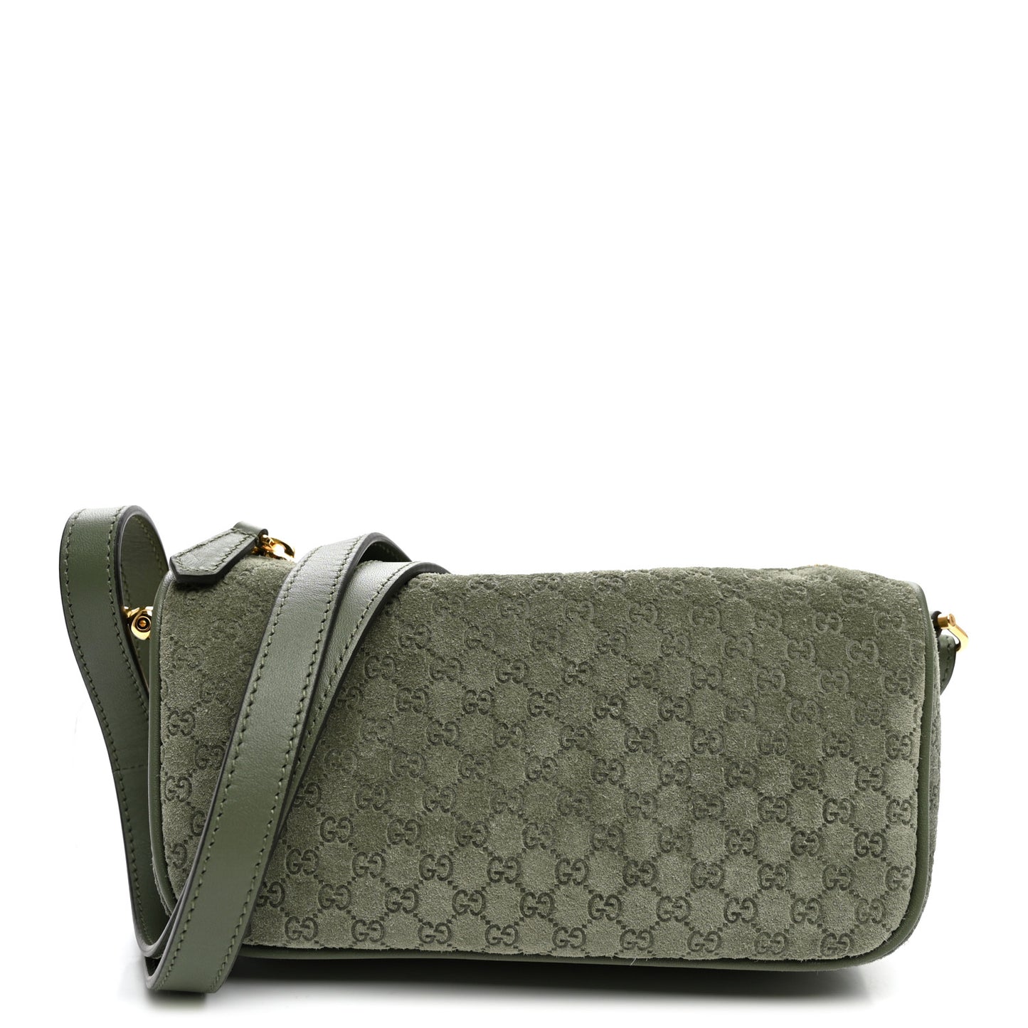 Suede GG Monogram Half Horsebit Mini Shoulder Bag Sage