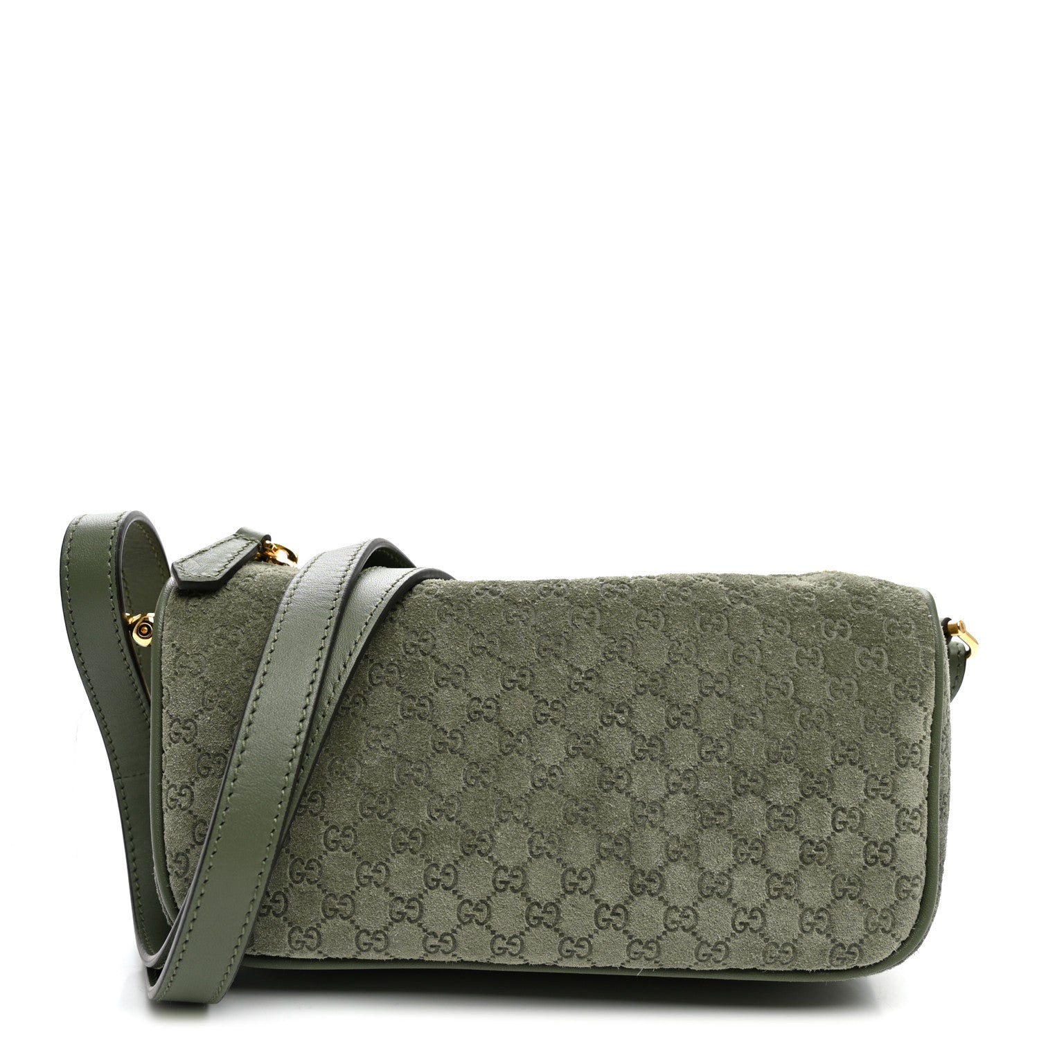 Gucci Suede GG Monogram Half Horsebit Mini Shoulder Bag Sage 1 of 10