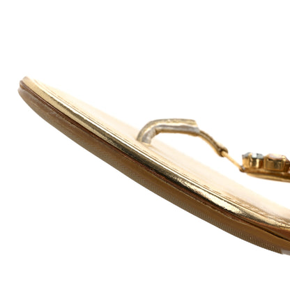 Louis Vuitton Metallic Calfskin Crystal Flower Thong Flat Sandals 37.5 Gold 11 of 14