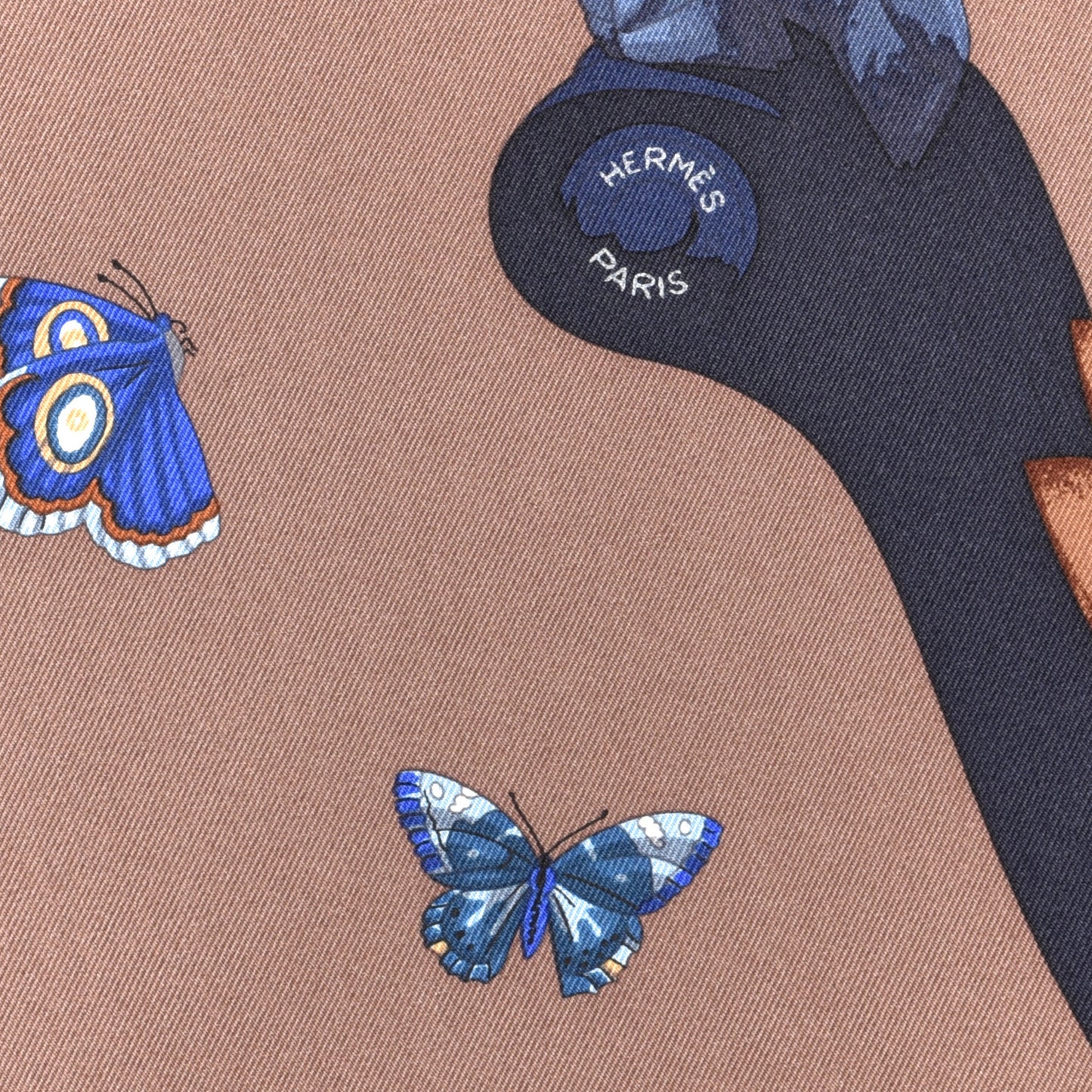 Silk Story Scarf 90 Marron Glace Bleu Nuit