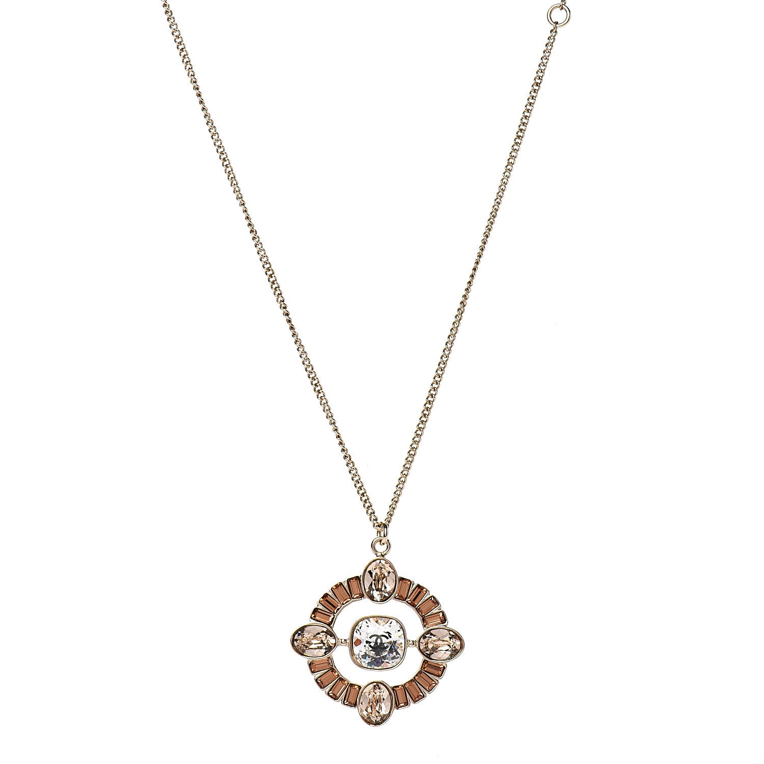 Chanel Crystal CC Medallion Necklace Light Gold 1 of 4
