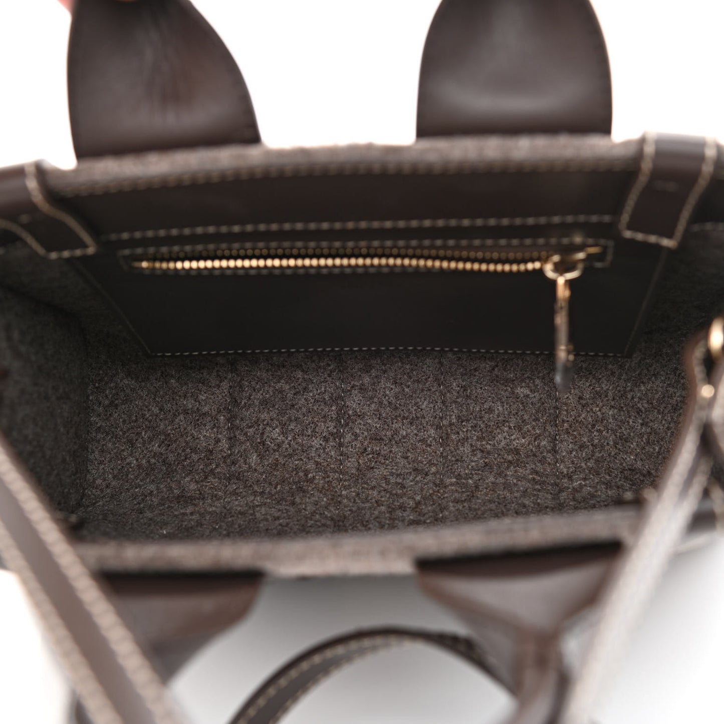 Felt Calfskin Small Woody Ribbon Tote With Strap Deep Beige