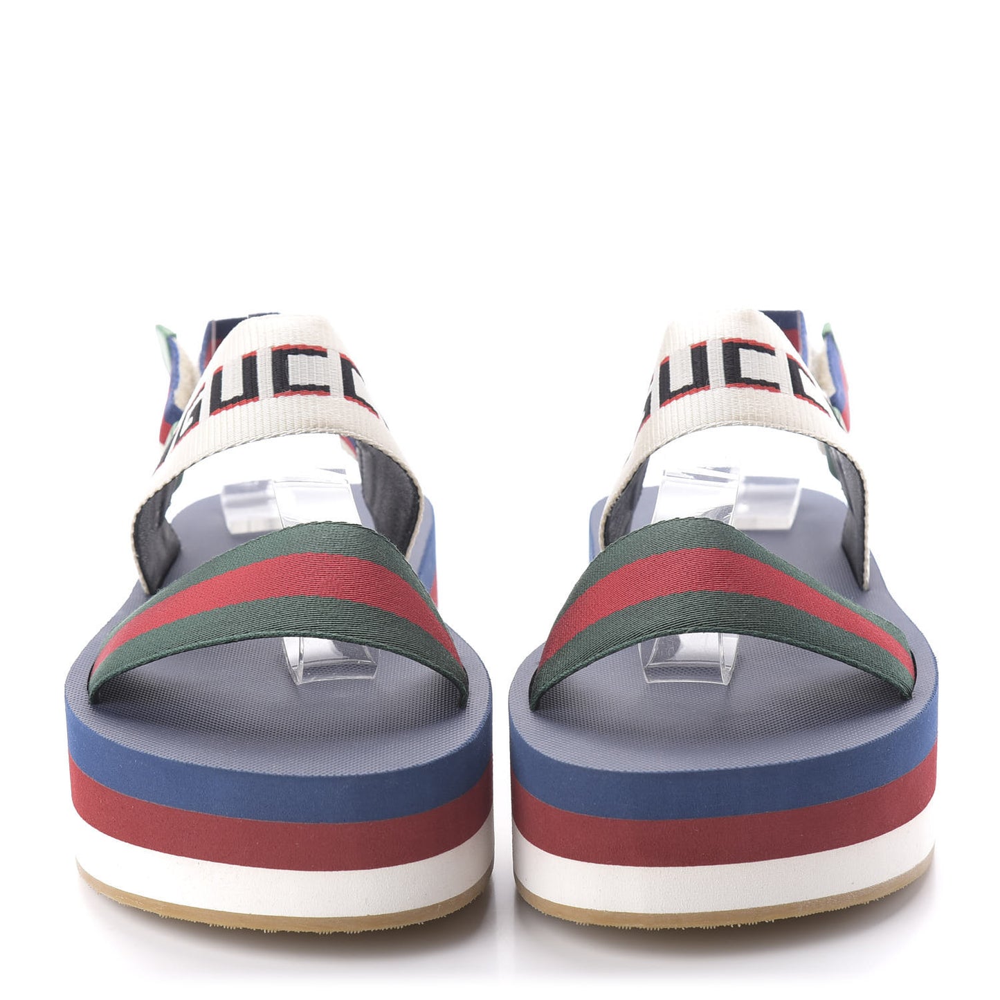 Canvas Logo Stripe Flatform Slingback Sandals 38 Green Red Blue