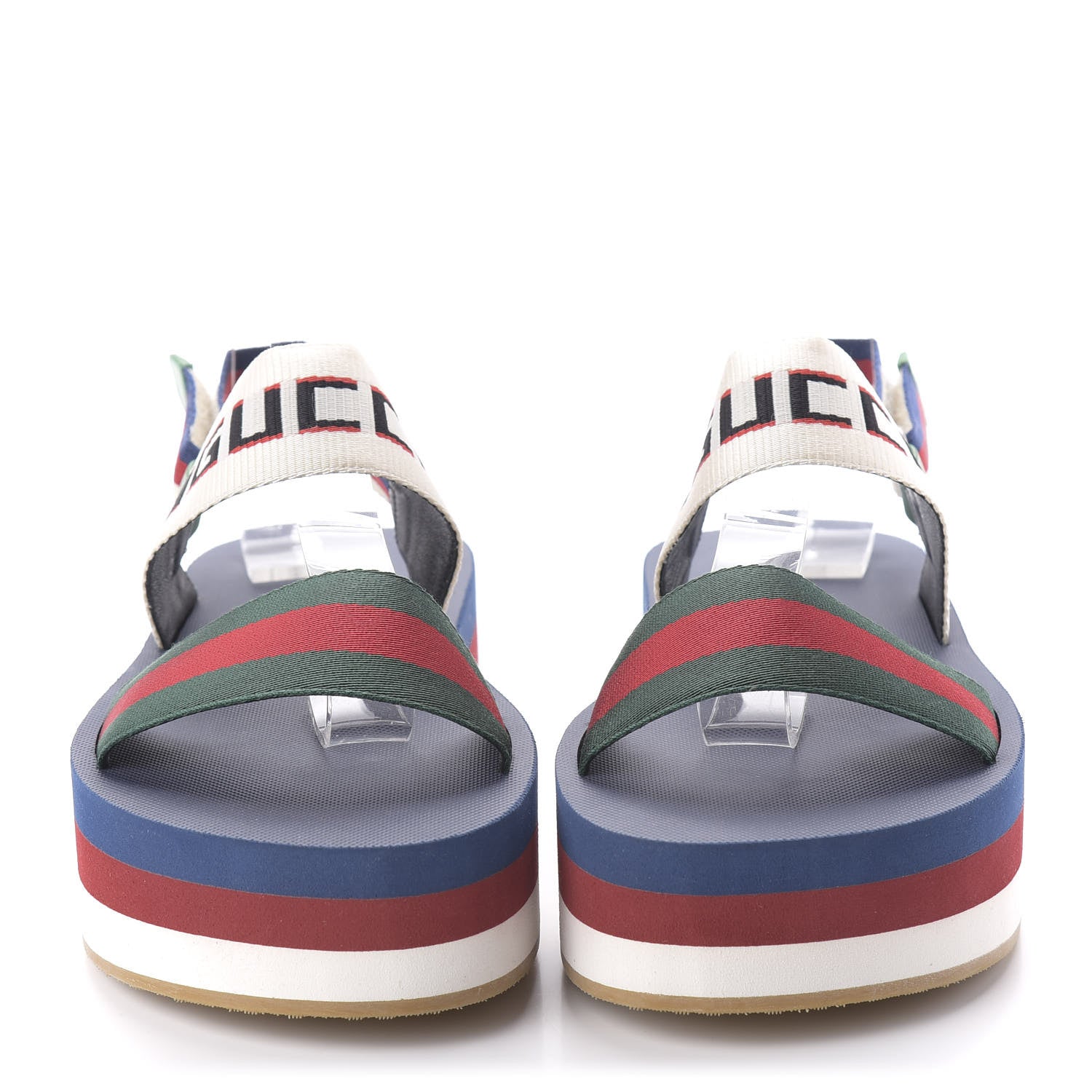 Gucci Canvas Logo Stripe Flatform Slingback Sandals 38 Green Red Blue 2 of 9