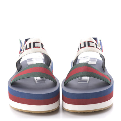 Gucci Canvas Logo Stripe Flatform Slingback Sandals 38 Green Red Blue 2 of 9