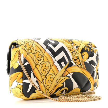 Versace Nappa Baroque Print Quilted Trapuntata Tribute Wallet Chain Crossbody Gold Black 2 of 10