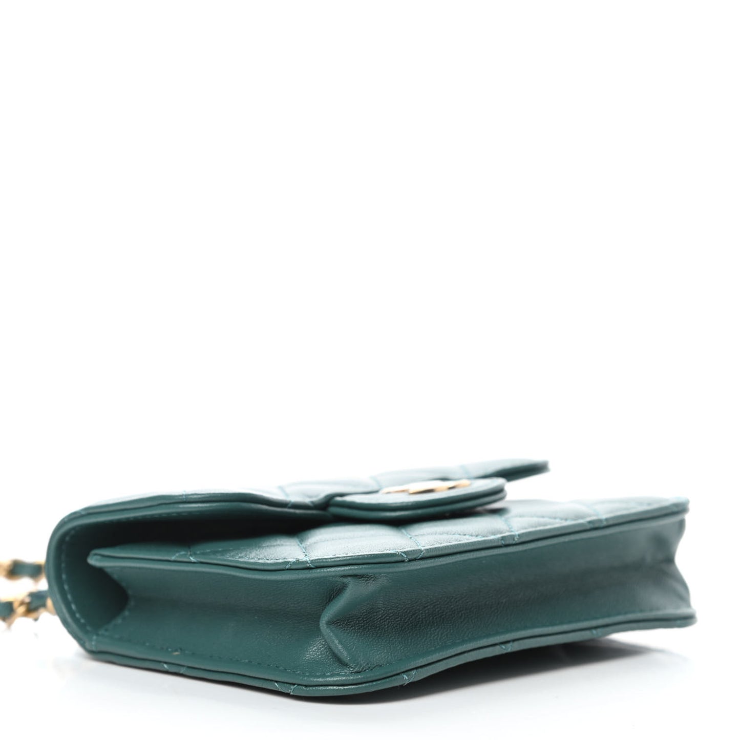 Lambskin Quilted Top Handle Flap Coin Purse With Chain Green