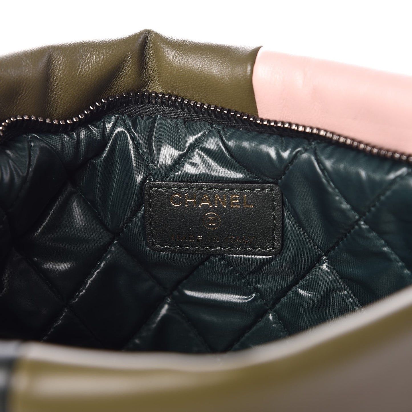 Lambskin Patchwork Medium Cosmetic Case Khaki Pink Green