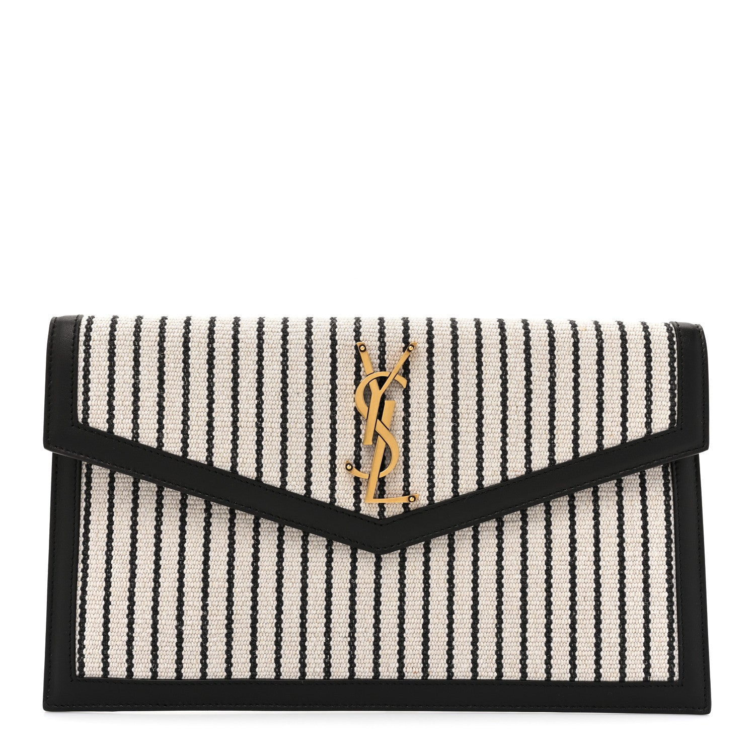 Saint Laurent Canvas Striped Uptown Pouch Beige Black 1 of 10