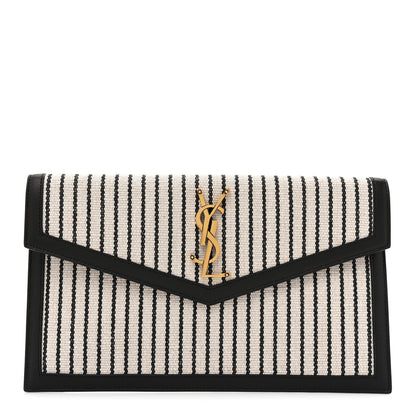 Saint Laurent Canvas Striped Uptown Pouch Beige Black 1 of 10