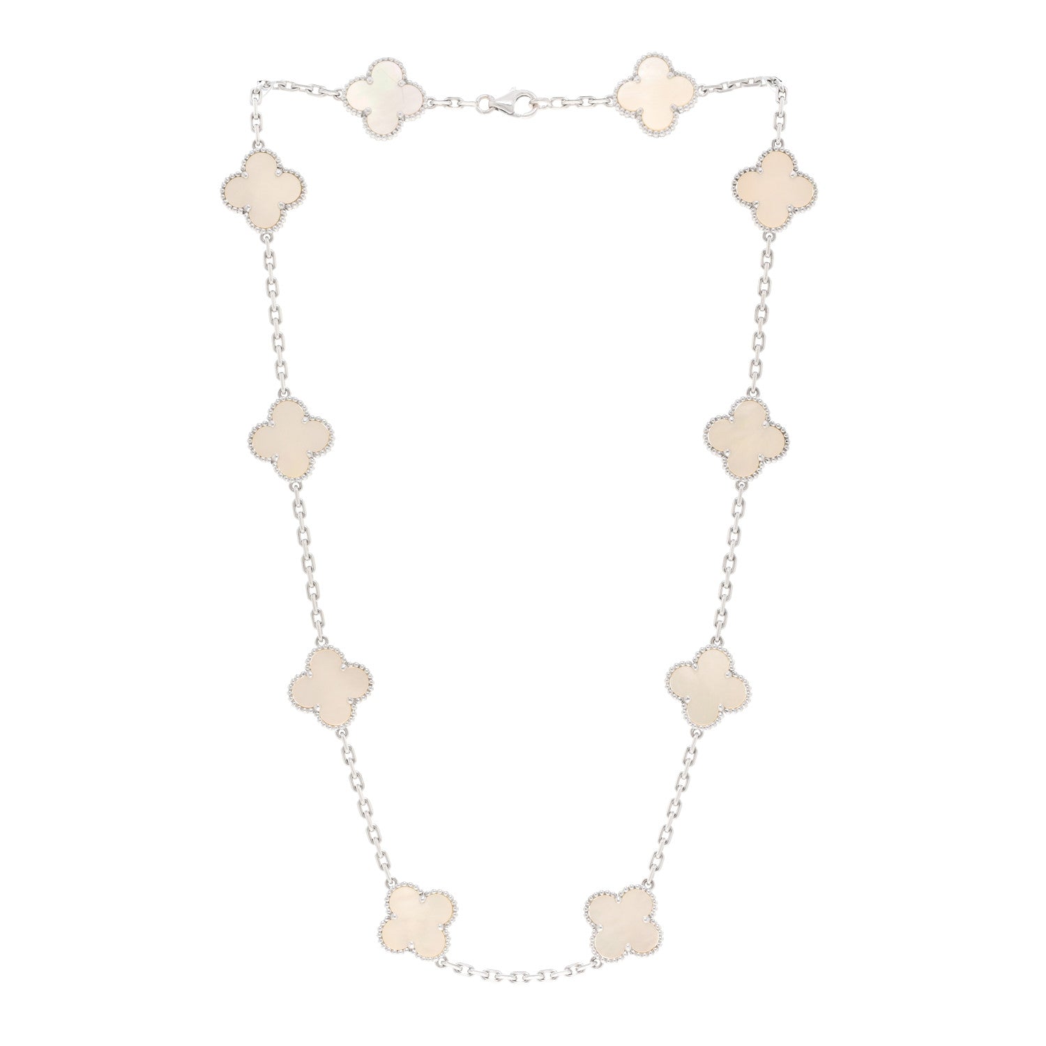 Van Cleef & Arpels 18K White Gold Mother of Pearl 10 Motifs Vintage Alhambra Necklace 3 of 5