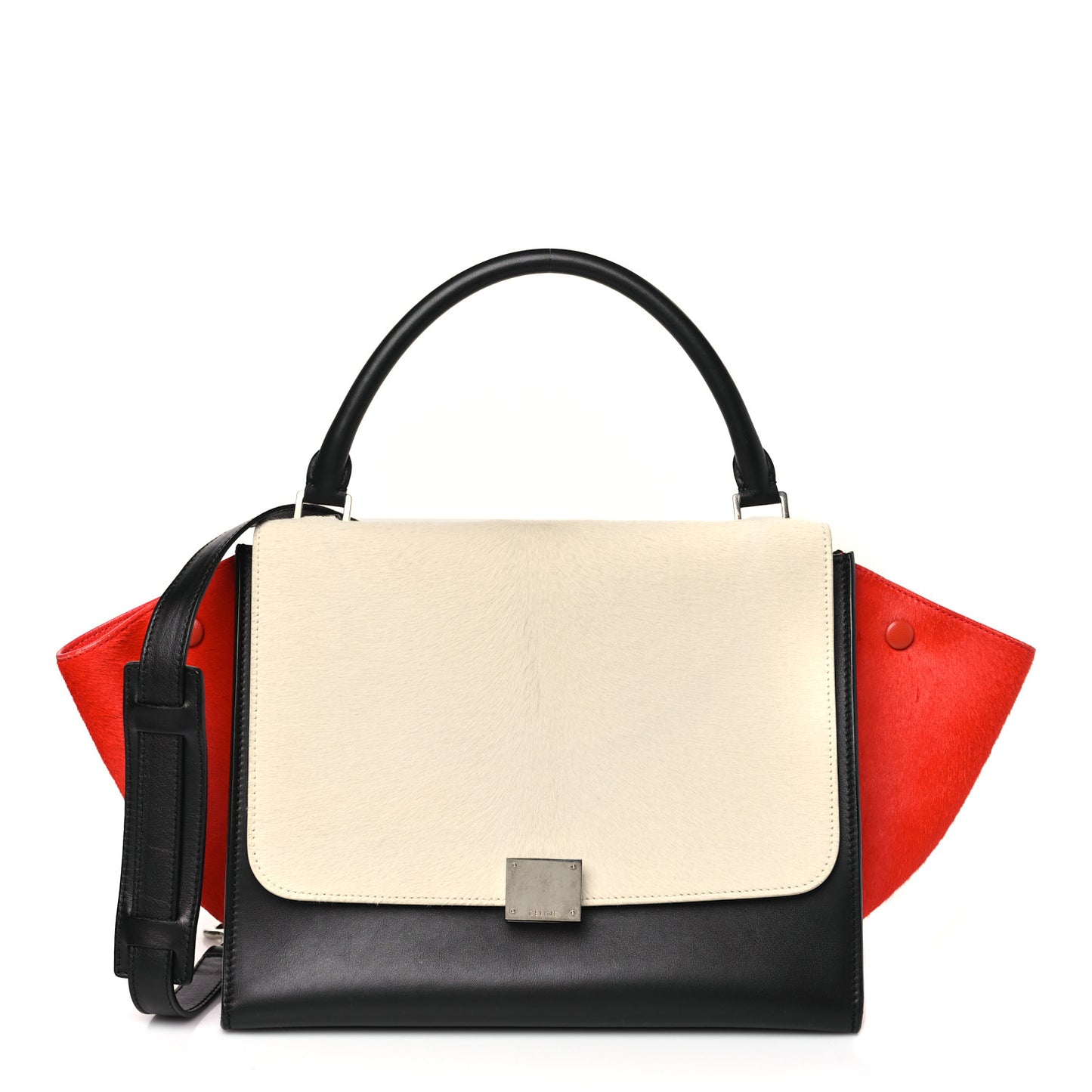 Pony Hair Smooth Calfskin Tri-Color Medium Trapeze White Red Black