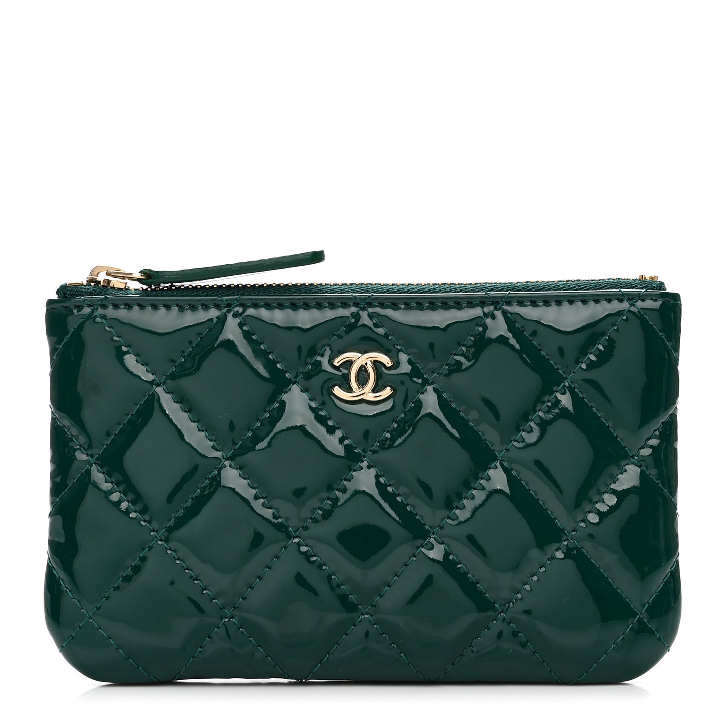 Patent Quilted Small Cosmetic Case Green