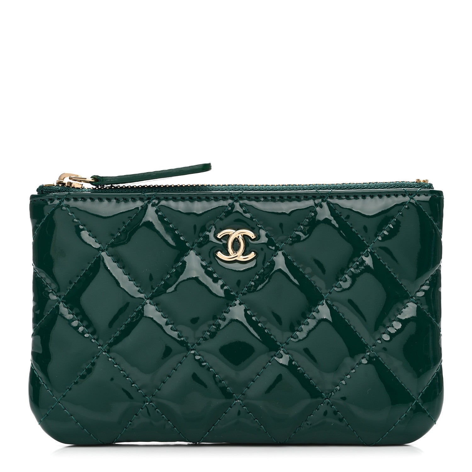Chanel Patent Quilted Small Cosmetic Case Green 1 of 8