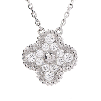 Van Cleef & Arpels 18K White Gold Diamond Vintage Alhambra Pendant Necklace 4 of 7