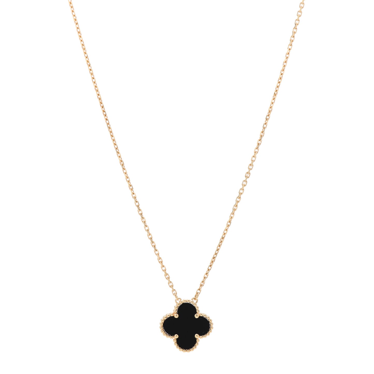 18K Yellow Gold Black Onyx Vintage Alhambra Pendant Necklace