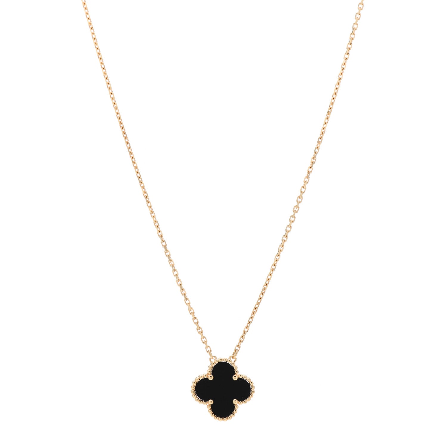 Van Cleef & Arpels 18K Yellow Gold Black Onyx Vintage Alhambra Pendant Necklace 1 of 5