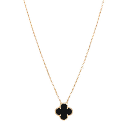 Van Cleef & Arpels 18K Yellow Gold Black Onyx Vintage Alhambra Pendant Necklace 1 of 5